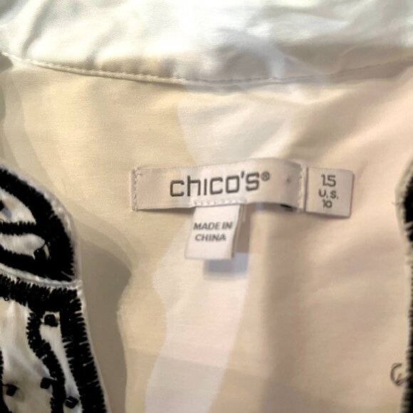 CHICO'S White Tunic with Black Embroidery & Beading - Johnny Was Style -EUC  10 - Picture 10 of 12